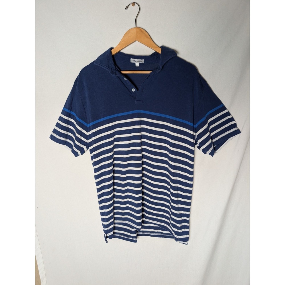Peter Millar Men's Sport Navy Athena Striped Crown Polo Shirt Large Collared